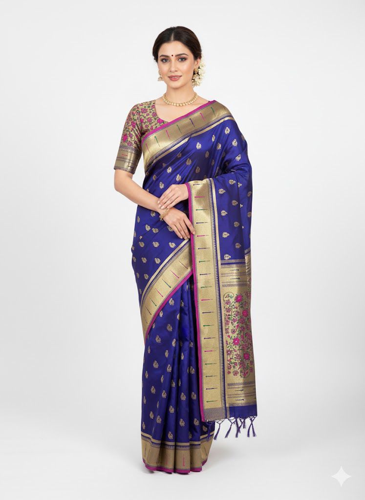 Paithani saree with stitched blouse. — Sarees, front view